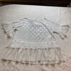 A’reve white with Silver Dots Short Sleeve Gauzy Top Size Medium